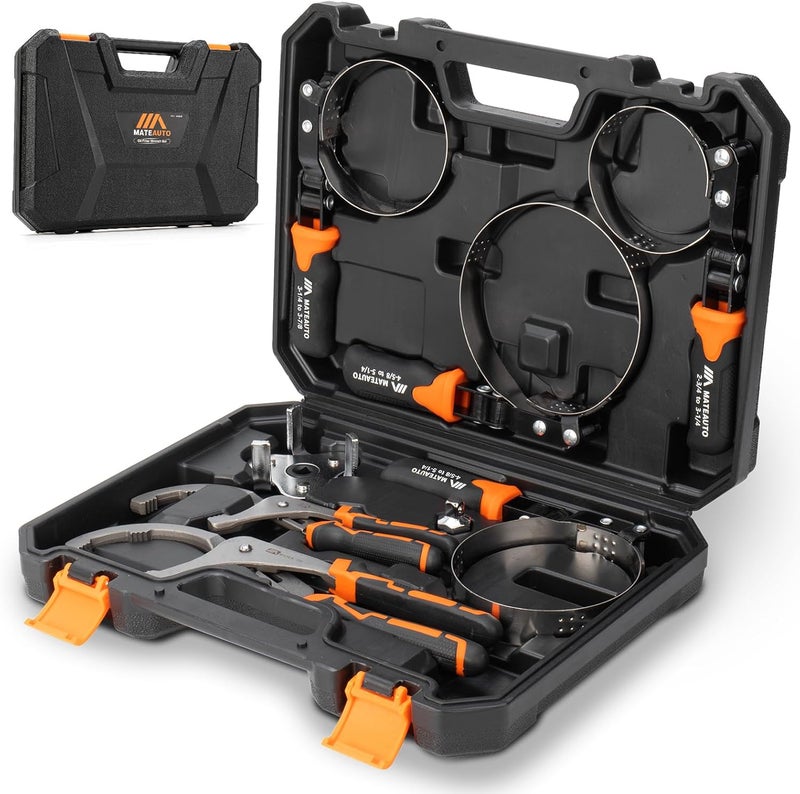 MateAuto Oil Filter Wrench Set, 8 Piece Adjustable Oil Filter Wrenches 2-3/4" to 5-1/4", 9" & 12" Universal Oil Filter Removal Tool with 1/2" to 3/8" Adapter, Organized in Storage Case (8-Piece Set) - Image 1